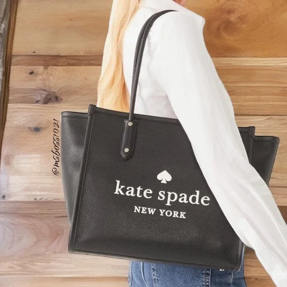 kate spade Ella LOGO Pebbled Leather Tote + Wallet in Black NWT